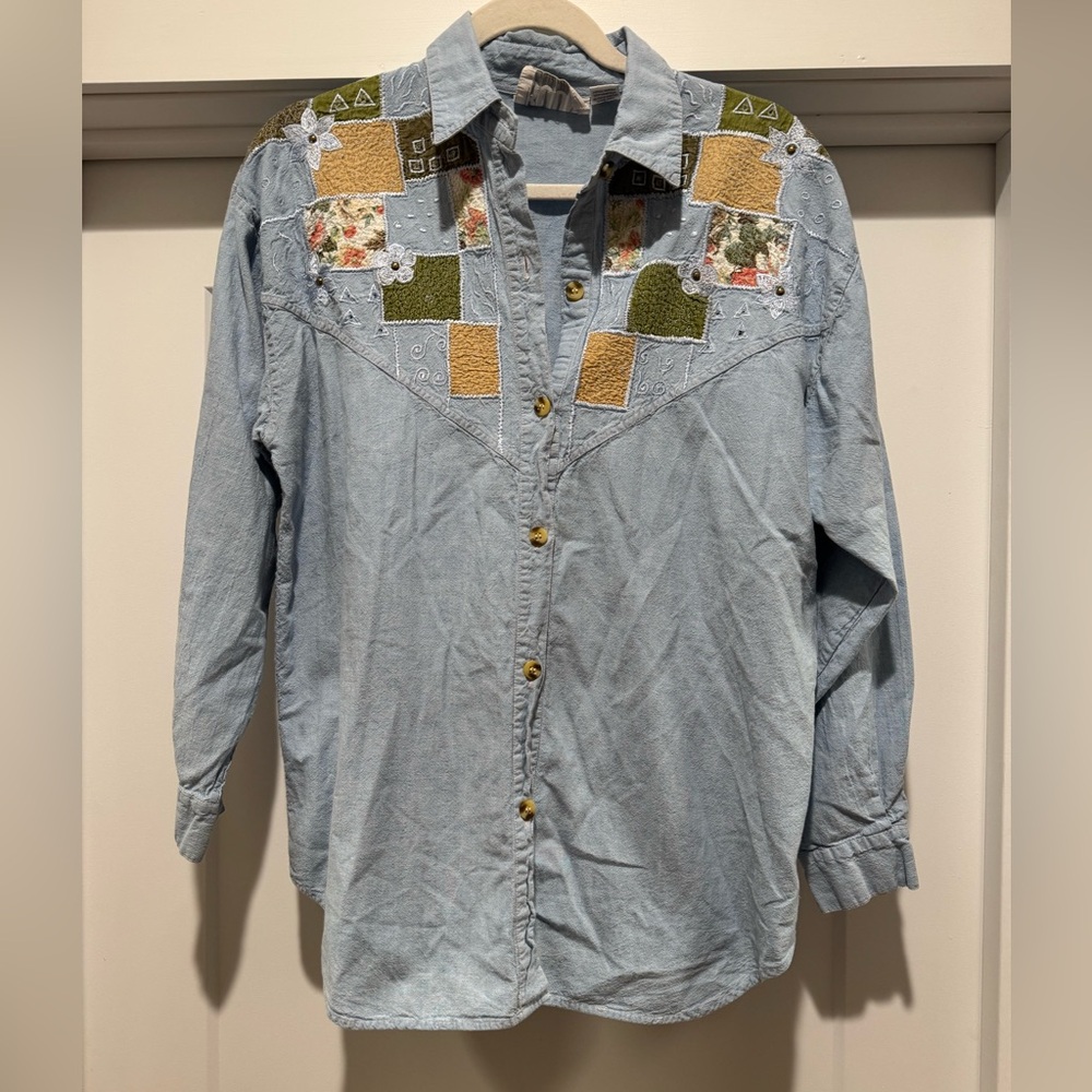 Vintage BOOM Patchwork Denim Button Shirt Medium